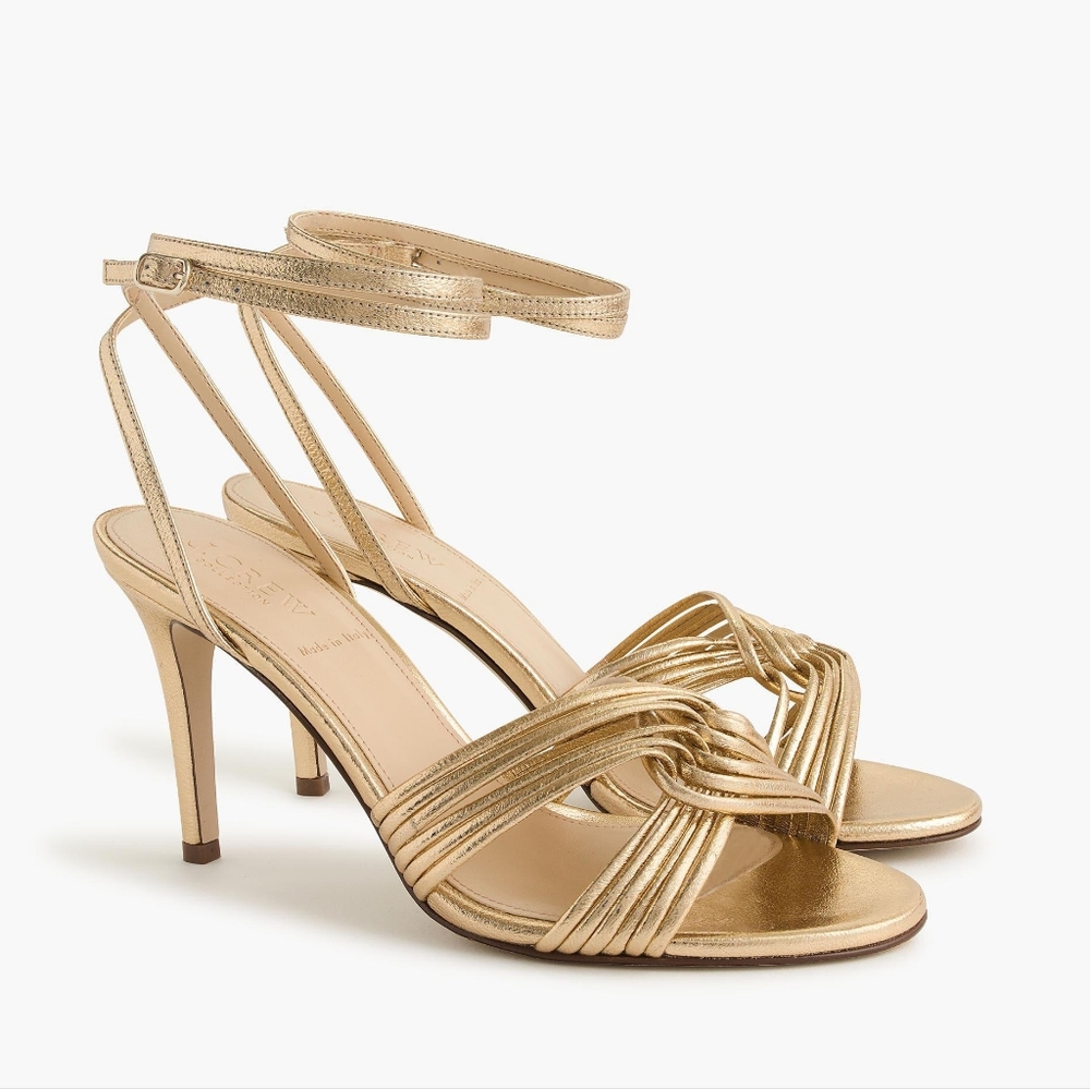 J. Crew Leather Metallic Gold Magic Strappy Heels 7.5